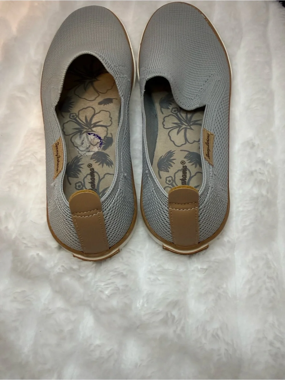 Tommy Bahama Gray Slip-On Knit Loafers with Tan Trim
